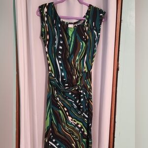 VENUS Vibrant Green and Brown Midi Dress